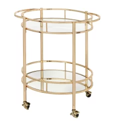 Lifestorey Devin Oval Metal Bar Cart, Gold