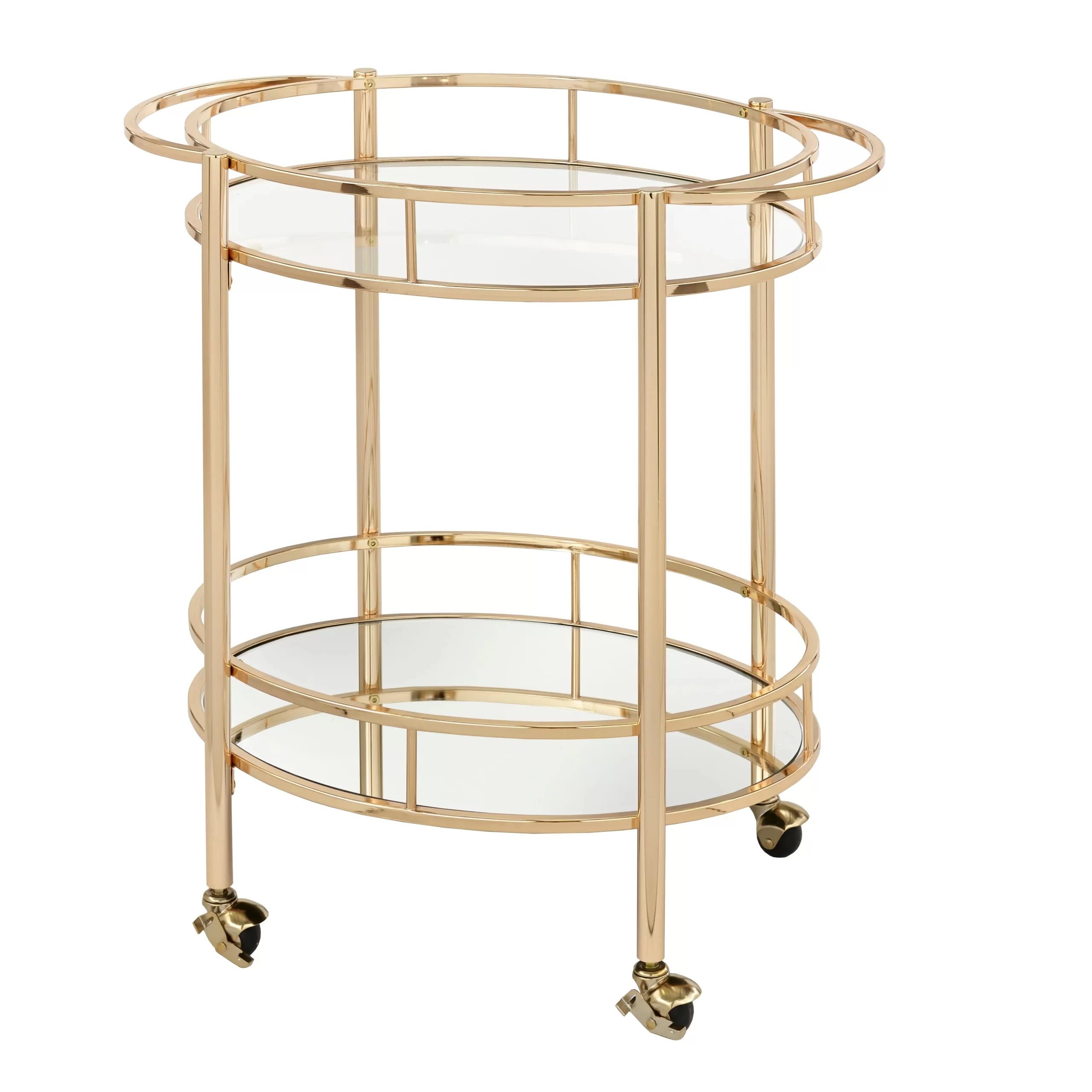 Lifestorey Devin Oval Metal Bar Cart, Gold
