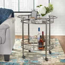 Lifestorey Devin Oval Metal Bar Cart, Antique Pewter