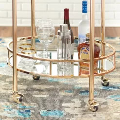 Lifestorey Devin Oval Metal Bar Cart, Gold