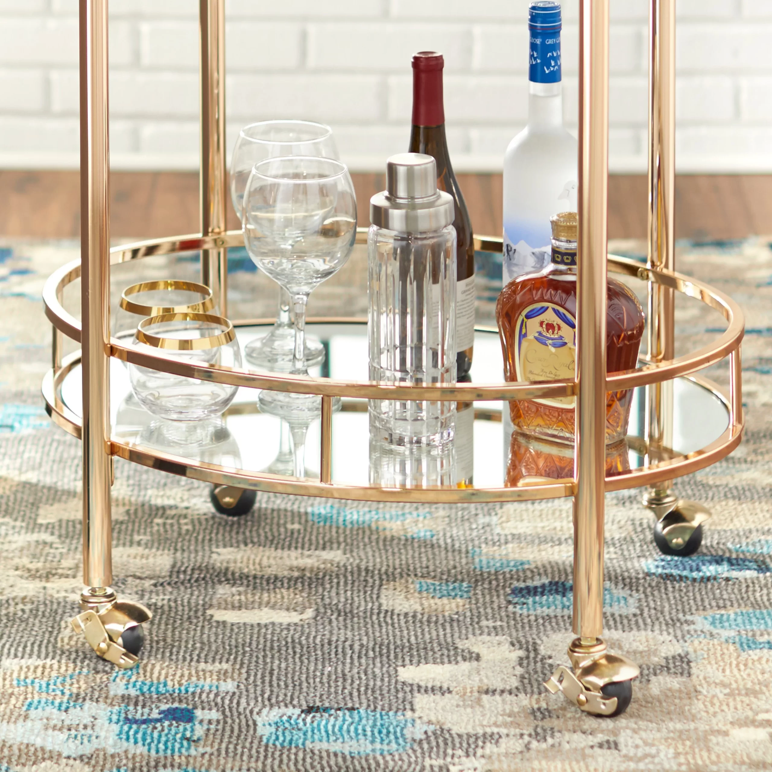 Lifestorey Devin Oval Metal Bar Cart, Gold