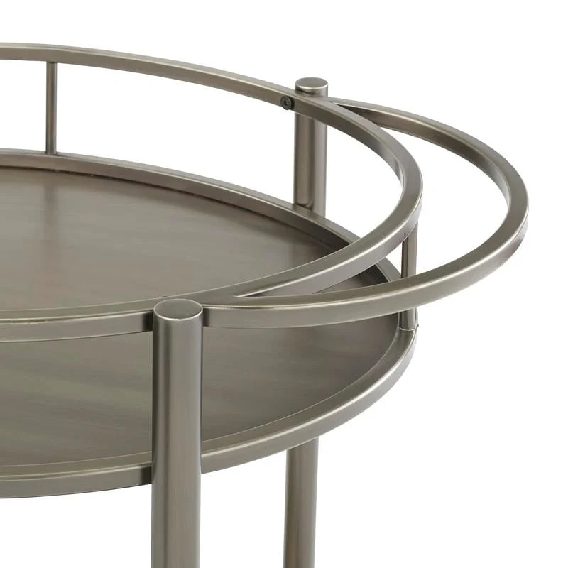 Lifestorey Devin Oval Metal Bar Cart, Antique Pewter