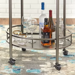 Lifestorey Devin Oval Metal Bar Cart, Antique Pewter