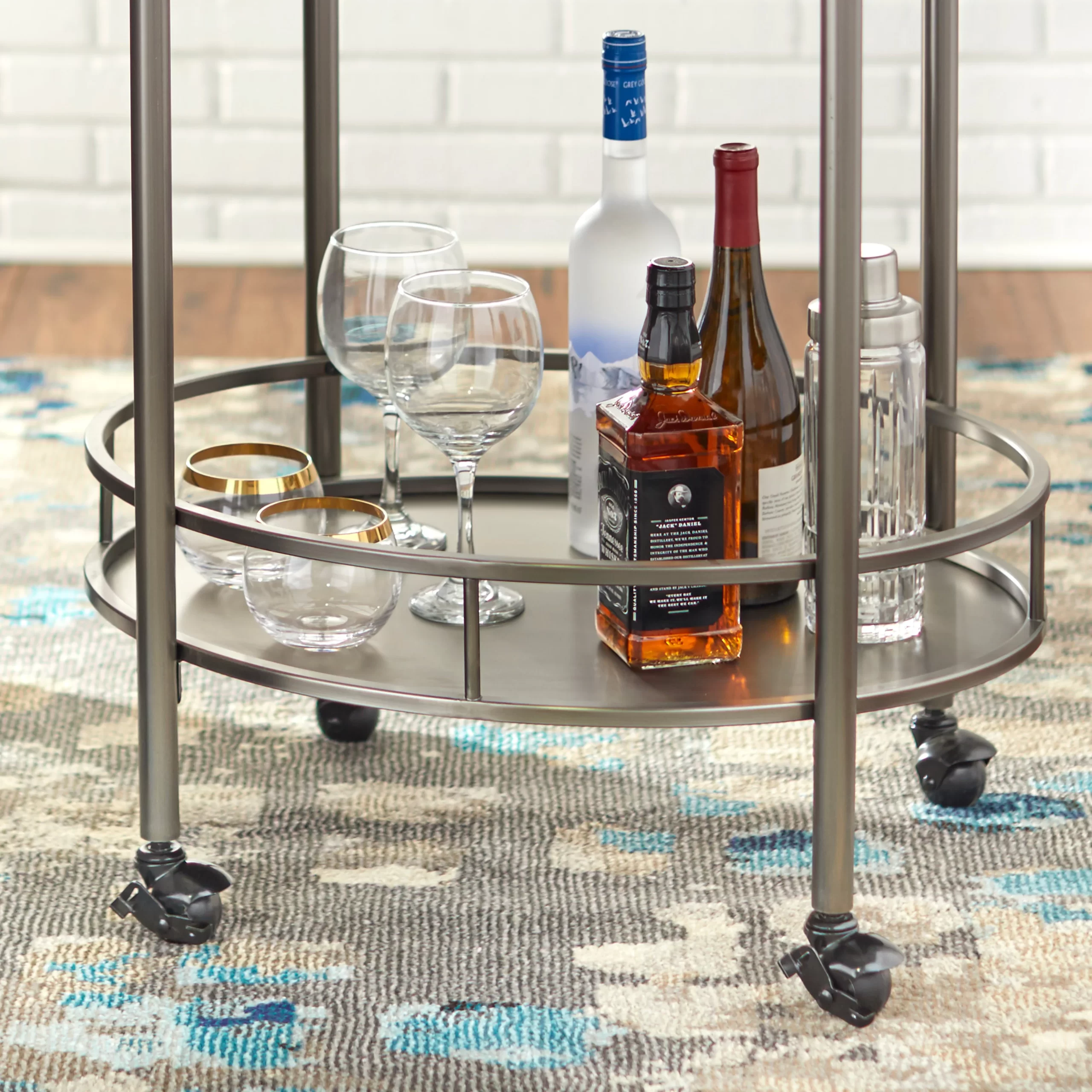 Lifestorey Devin Oval Metal Bar Cart, Antique Pewter