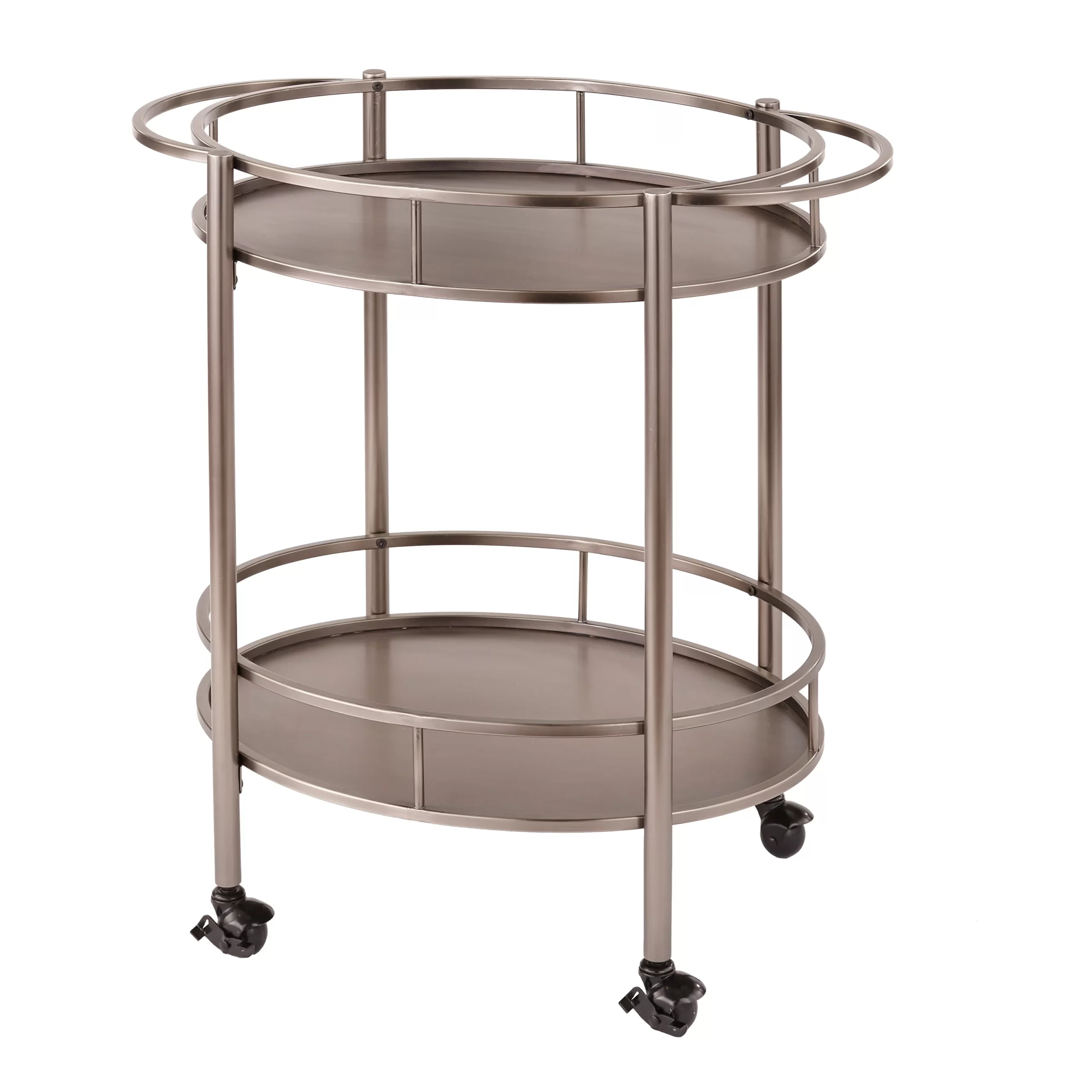 Lifestorey Devin Oval Metal Bar Cart, Antique Pewter