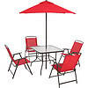 Mainstays Albany Lane Steel 6-Piece Outdoor Patio Dining Set with Umbrella, Red