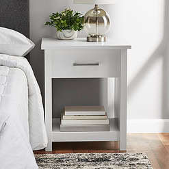 Mainstays Hillside Nightstand with Drawer, White Finish