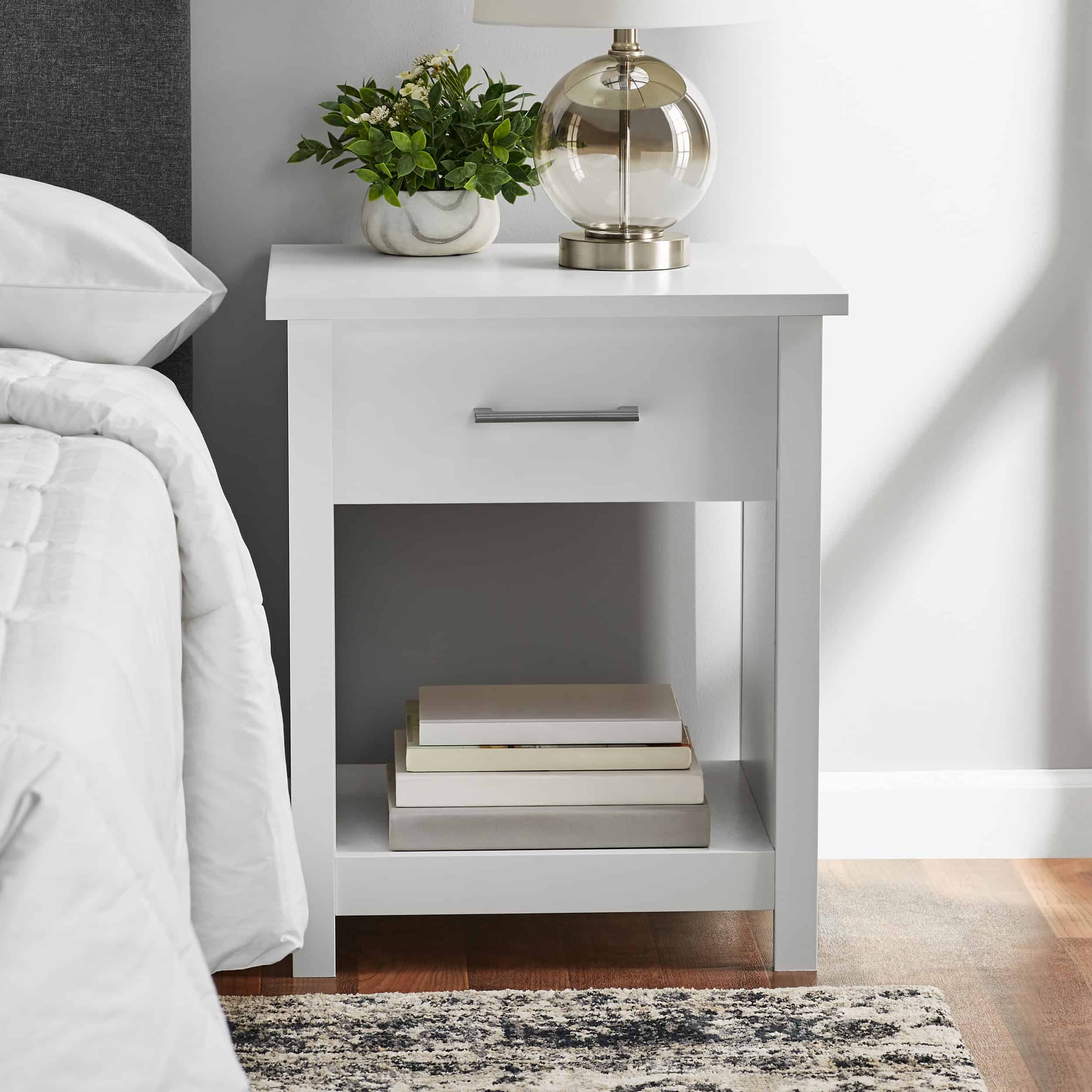 Mainstays Hillside Nightstand with Drawer, White Finish