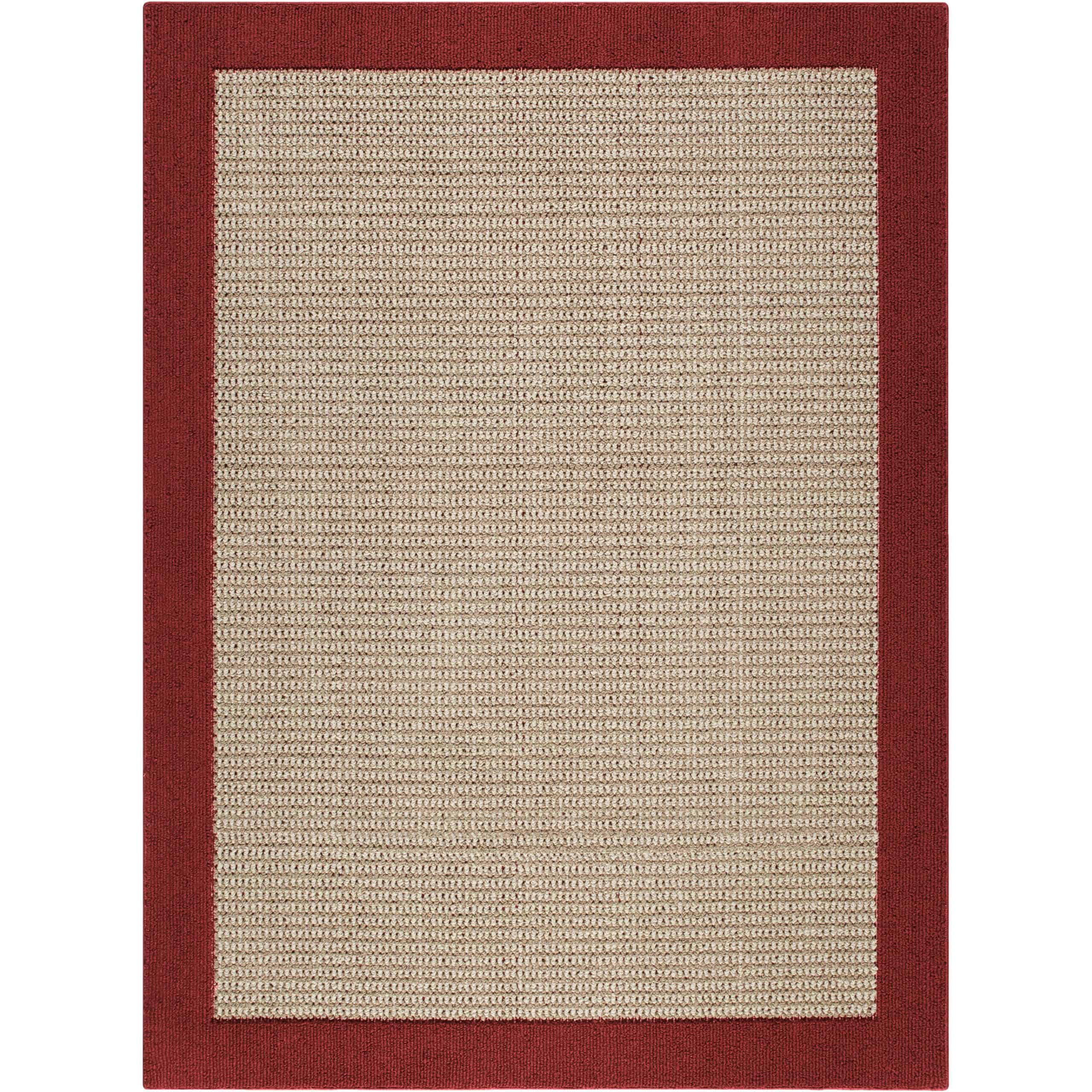 Mainstays Traditional Faux Sisal Olefin Red Border Indoor Living Room Area Rug, 7'6" x 10', Red