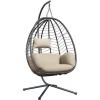 Kullavik Outdoor Wicker Hammock Hanging Egg Chair with Stand, Khaki