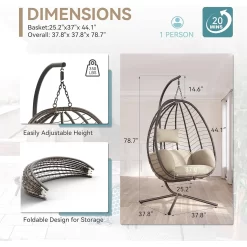 Kullavik Outdoor Wicker Hammock Hanging Egg Chair with Stand, Khaki