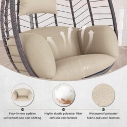 Kullavik Outdoor Wicker Hammock Hanging Egg Chair with Stand, Khaki