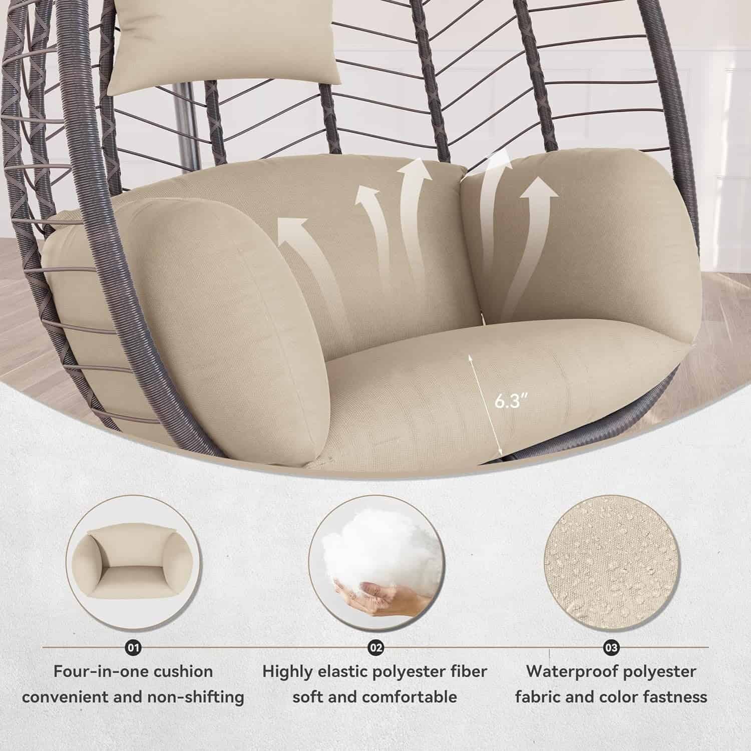 Kullavik Outdoor Wicker Hammock Hanging Egg Chair with Stand, Khaki