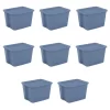 Sterilite 18 Gallon Tote Box Plastic Adult, Blue Moonlight, Set of 8
