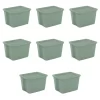 Sterilite 18 Gallon Tote Box Plastic Adult, Green Sage, Set of 8