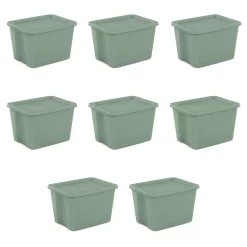 Sterilite 18 Gallon Tote Box Plastic Adult, Green Sage, Set of 8