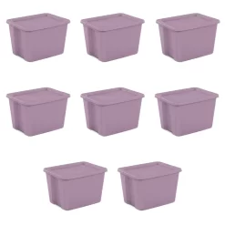 Sterilite 18 Gallon Tote Box Plastic Adult, Lilac Bloom, Set of 8