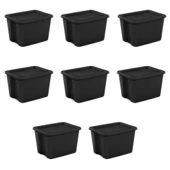 Sterilite 18 Gallon Tote Box Plastic Adult, Black, Set of 8