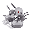 T-fal Easy Care Ceramic Non-Stick, 12 Piece Pots and Pans Cookware Set, Grey
