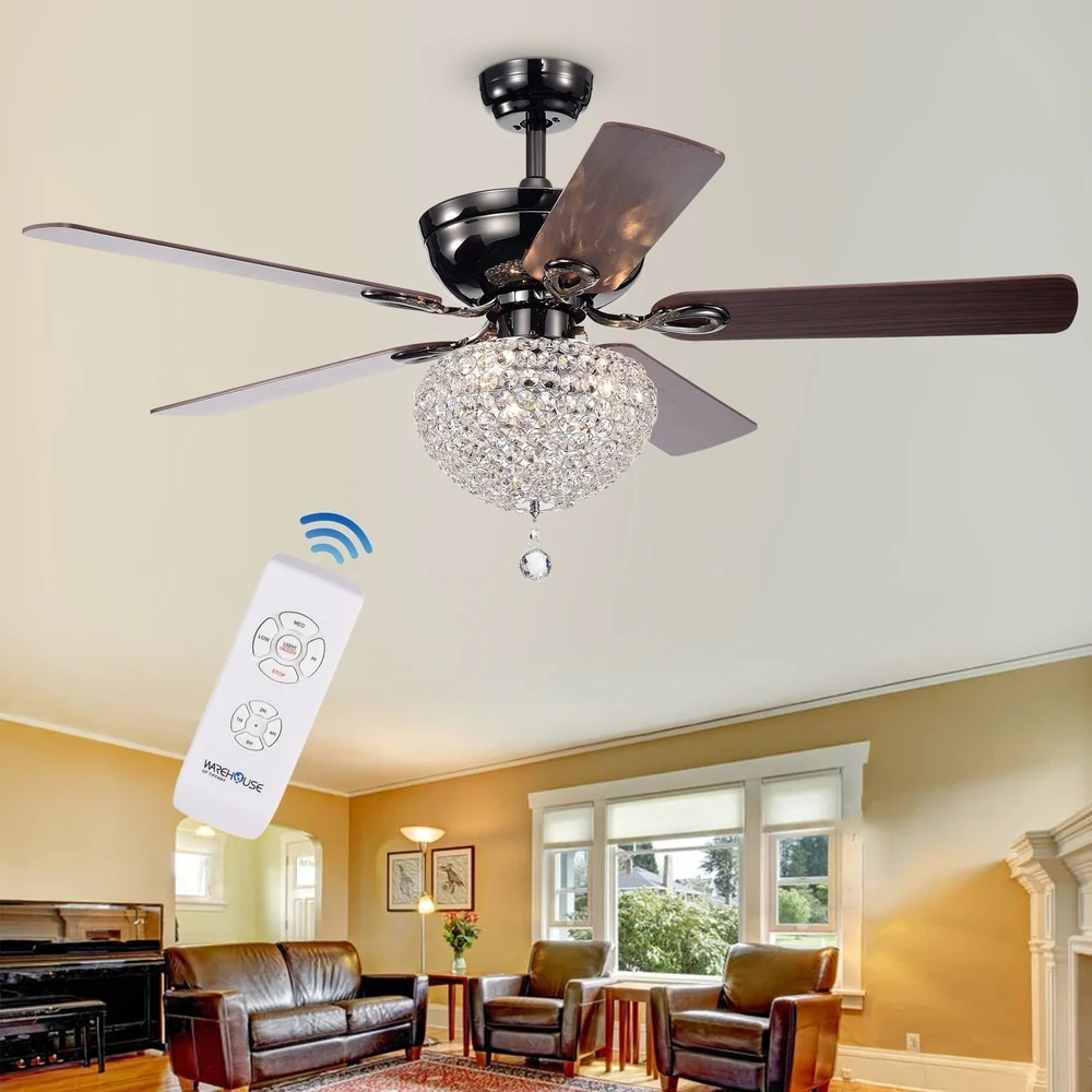 Warehouse of Tiffany Taliko Black 52-inch 3-light Lighted Ceiling Fan w Crystal Basket Shade 5-blade 2 Color (Optional Remote)