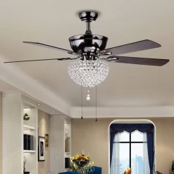 Warehouse of Tiffany Taliko Black 52-inch 3-light Lighted Ceiling Fan w Crystal Basket Shade 5-blade 2 Color (Optional Remote)