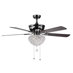 Warehouse of Tiffany Taliko Black 52-inch 3-light Lighted Ceiling Fan w Crystal Basket Shade 5-blade 2 Color (Optional Remote)