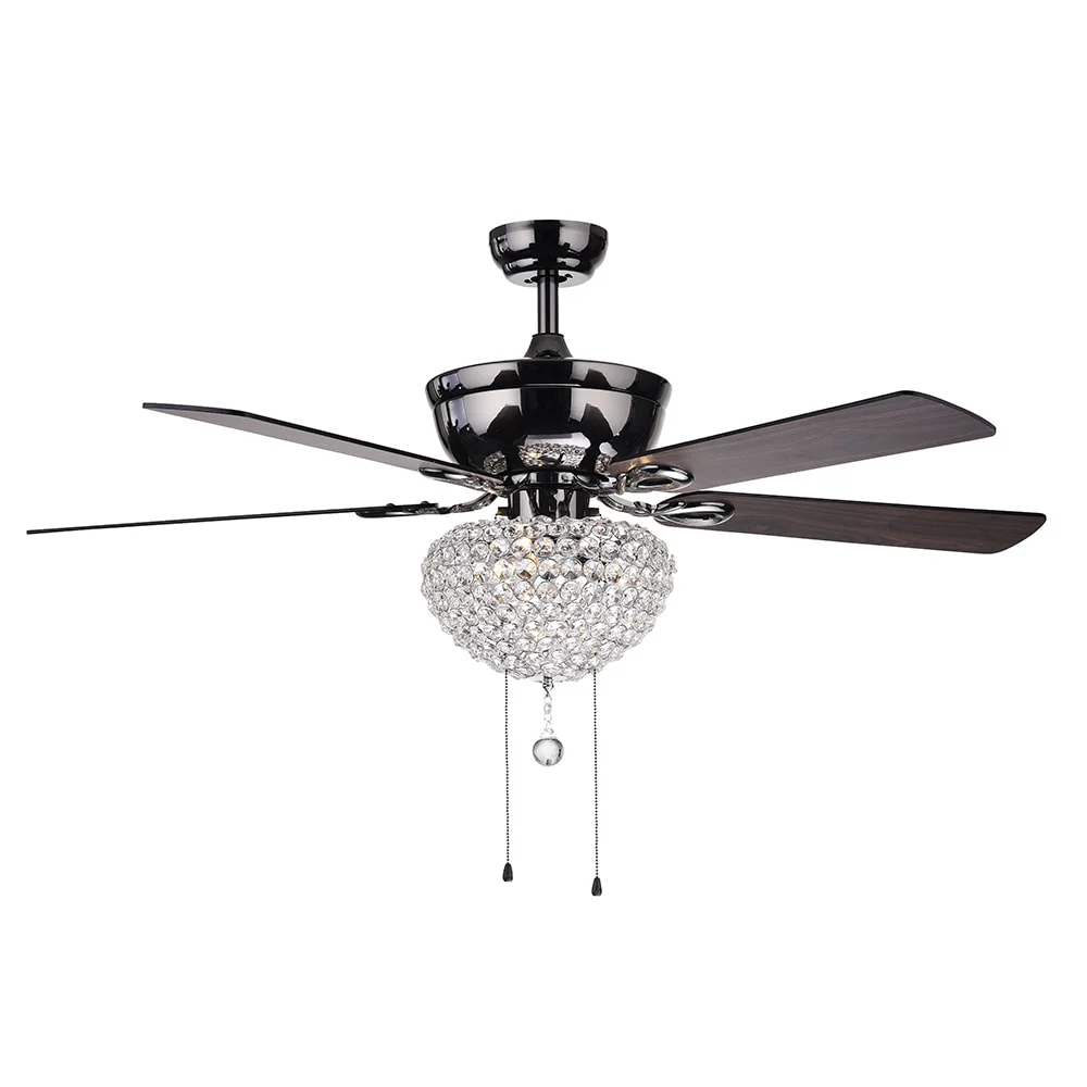 Warehouse of Tiffany Taliko Black 52-inch 3-light Lighted Ceiling Fan w Crystal Basket Shade 5-blade 2 Color (Optional Remote)