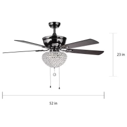 Warehouse of Tiffany Taliko Black 52-inch 3-light Lighted Ceiling Fan w Crystal Basket Shade 5-blade 2 Color (Optional Remote)