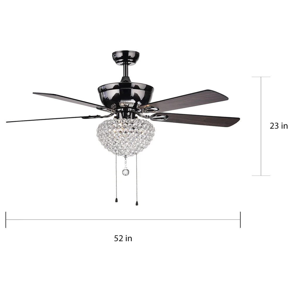 Warehouse of Tiffany Taliko Black 52-inch 3-light Lighted Ceiling Fan w Crystal Basket Shade 5-blade 2 Color (Optional Remote)