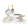 Thyme & Table Signature Ribbed 12-Piece Cookware Set Non-Stick- White & Gold