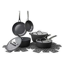 Thyme & Table Signature Ribbed 12-Piece Cookware Set Non-Stick- Grey