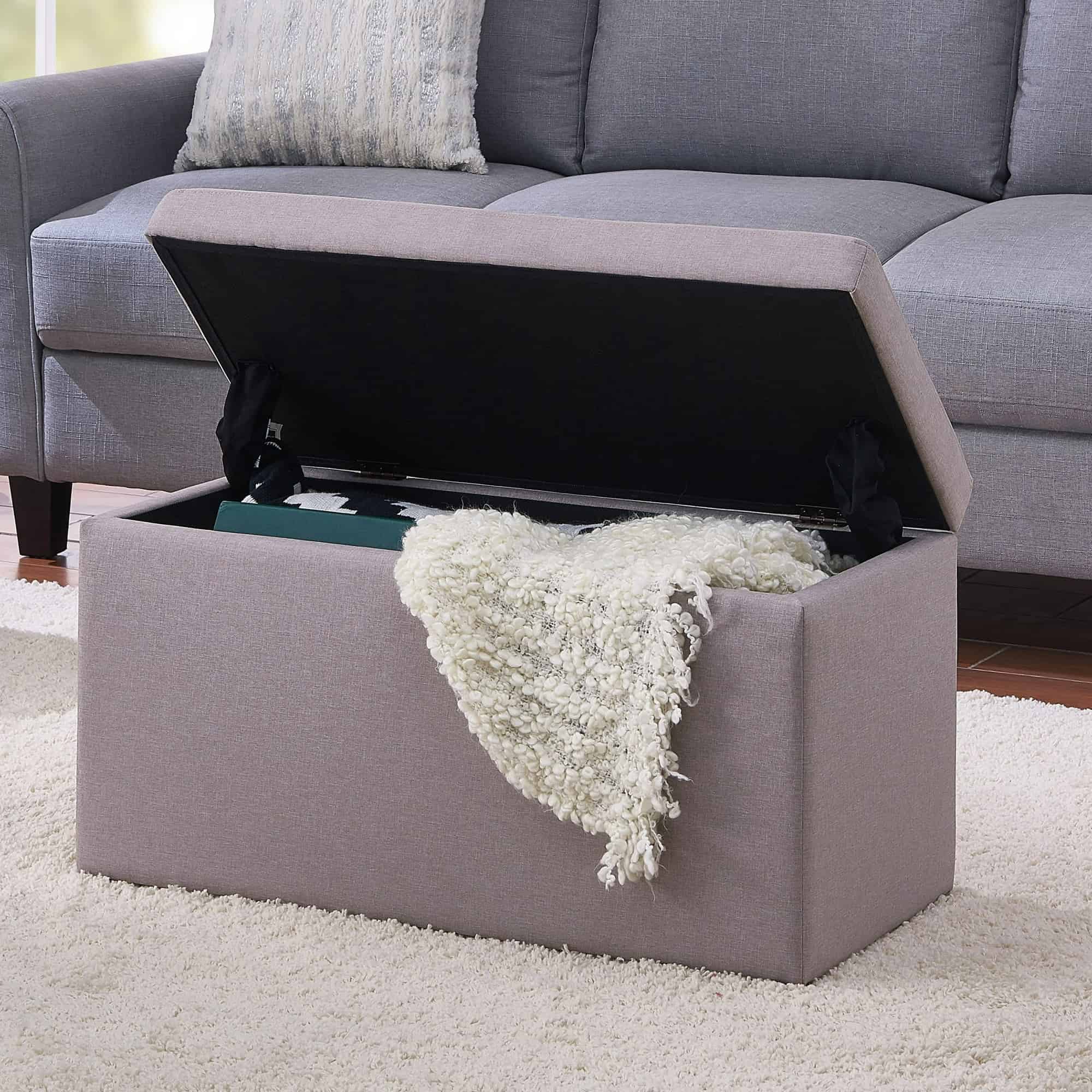 Better Homes & Gardens 30" Hinged Storage Ottoman, Sand Faux Linen