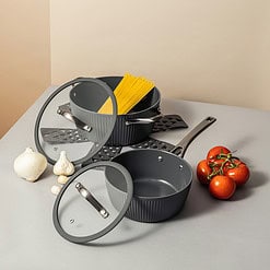 Thyme & Table Signature Ribbed 12-Piece Cookware Set Non-Stick- Grey