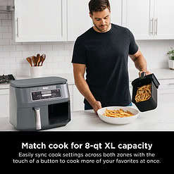 Ninja DZ100WM Foodi 4 in 1, 8 qt. 2-Basket Air Fryer with DualZone Technology, Air Fry, Roast & More, Black