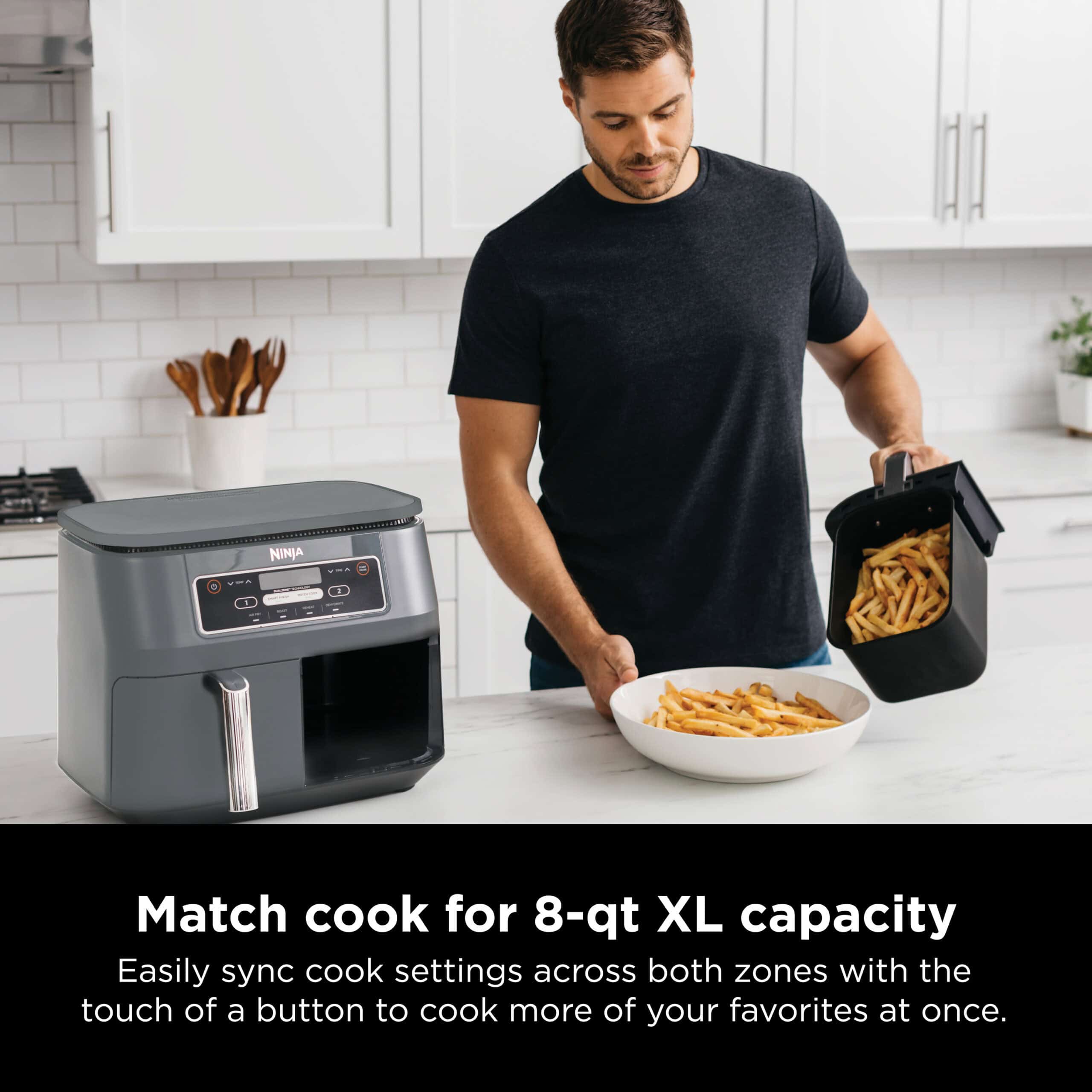 Ninja DZ100WM Foodi 4 in 1, 8 qt. 2-Basket Air Fryer with DualZone Technology, Air Fry, Roast & More, Black