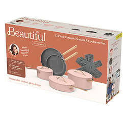 Beautiful 12pc Ceramic Non-Stick Cookware Set, Rose by Drew Barrymore