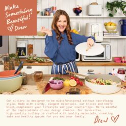 Beautiful 12pc Sage Green Stainless Steel Knife Block Set Soft-Grip Handles by Drew Barrymore
