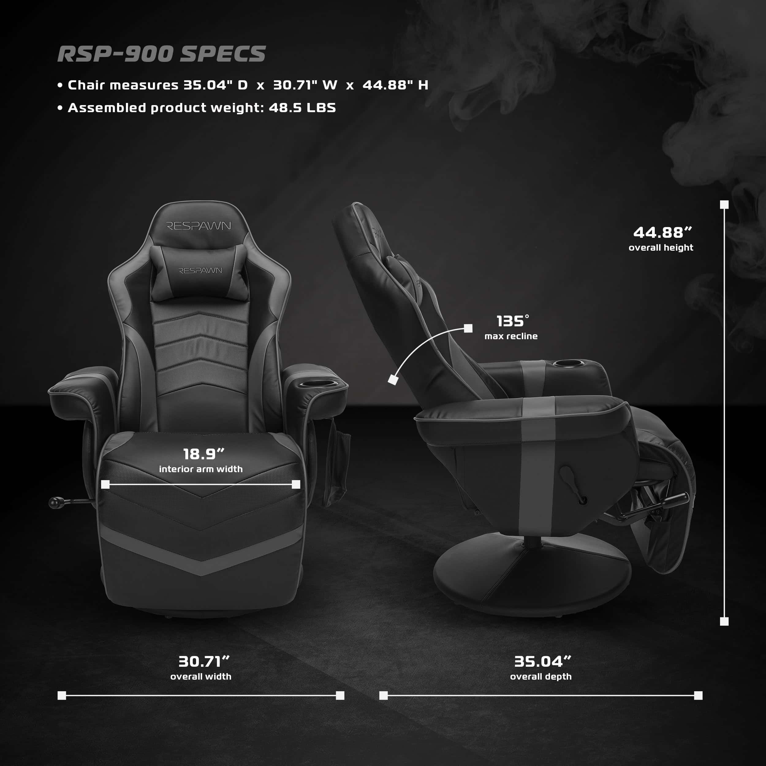 RESPAWN 900 Gaming Recliner - Reclining Gaming Chair with Footrest, Gaming Chair Recliner, Gray