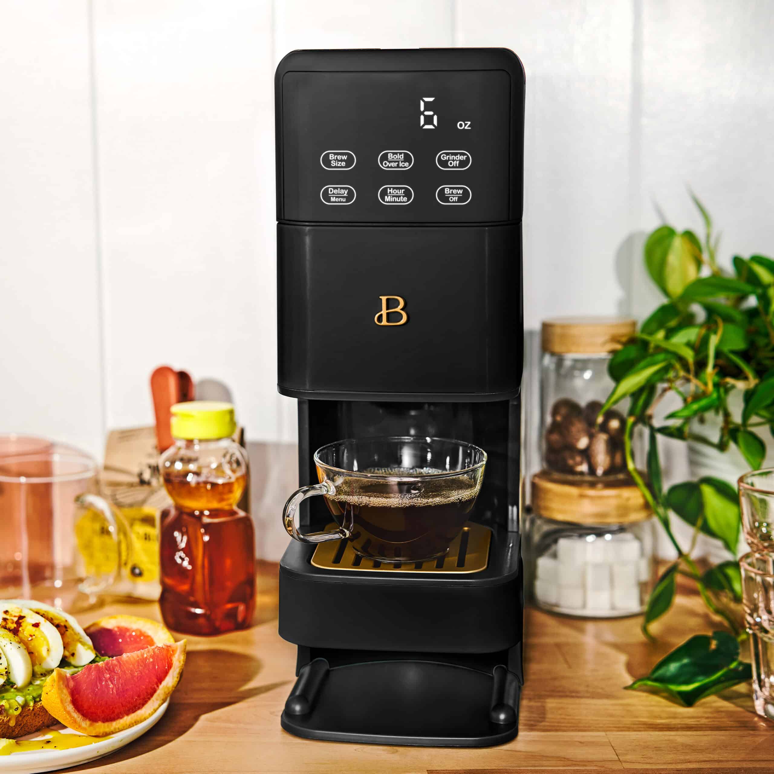 Beautiful Perfect Grind Programmable Single Serve Coffee Maker, Black Sesame by Drew Barrymore