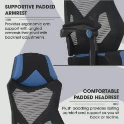 Gamer Gear Gaming Office Chair with Extendable Leg Rest, Blue/Black Fabric Upholstery