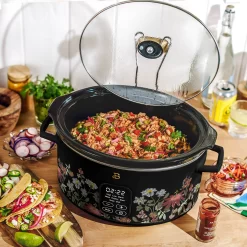 Beautiful 6 Qt Programmable Slow Cooker, Wildflower by Drew Barrymore, Black