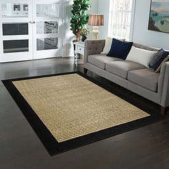 Mainstays Traditional Faux Sisal Olefin Black Border Indoor Living Room Area Rug, 7'6