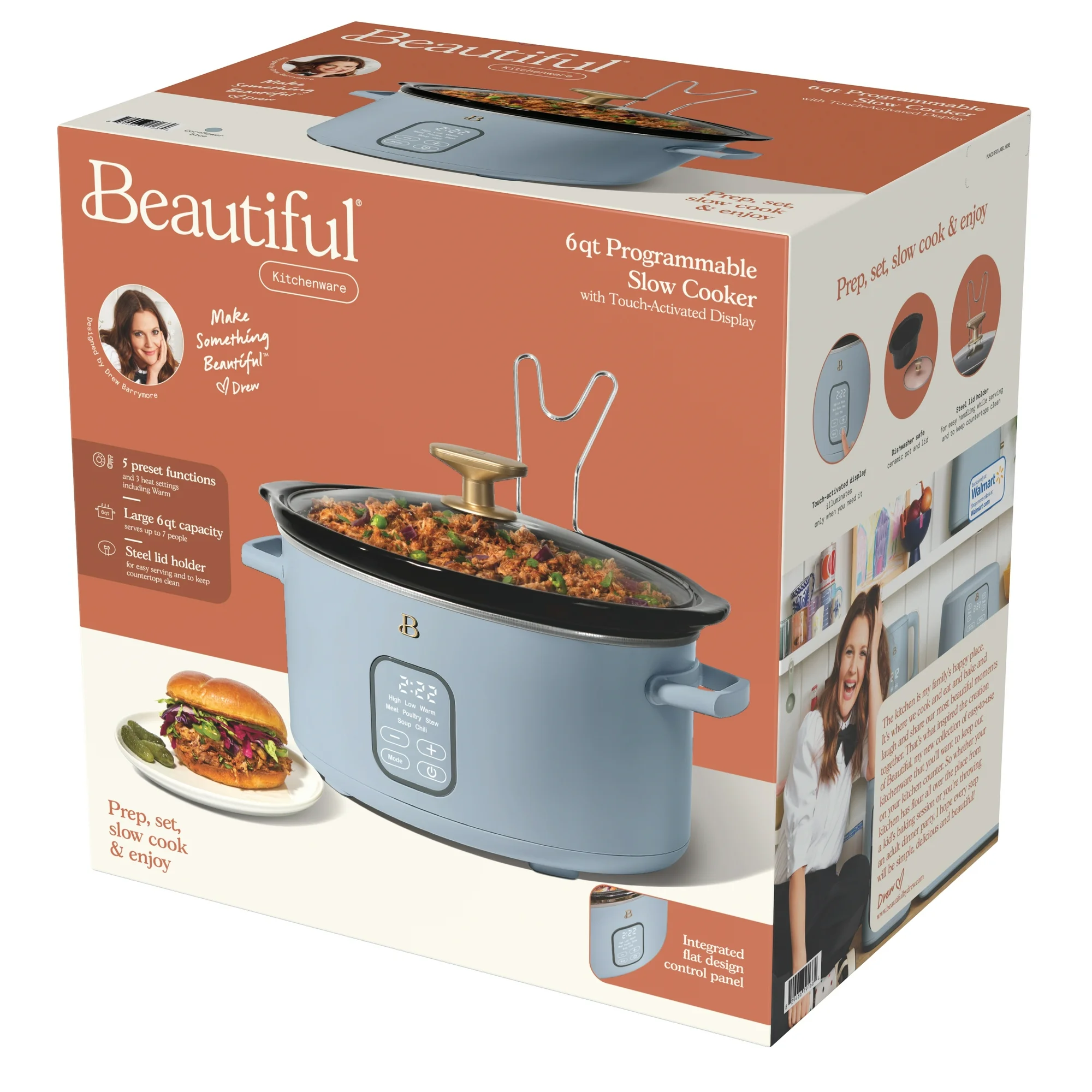 Beautiful 6 Qt Programmable Slow Cooker, Cornflower Blue by Drew Barrymore