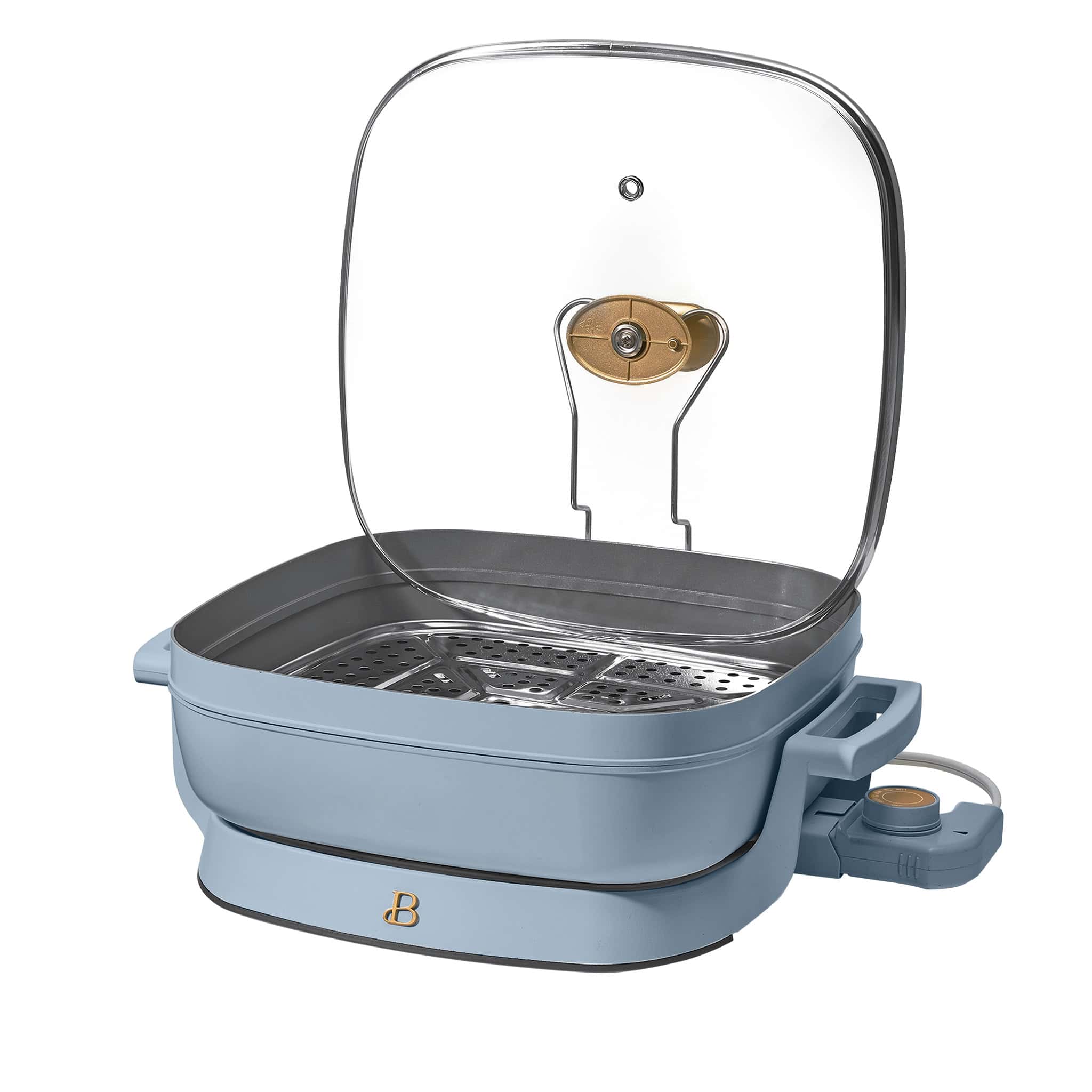 Beautiful 5 in 1 Electric Skillet - Expandable up to 7 Qt with Glass Lid, Cornflower Blue by Drew Barrymore