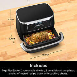 Ninja DZ070 Foodi 4-in-1 DualZone FlexBasket Air Fryer with 7-Qt MegaZone