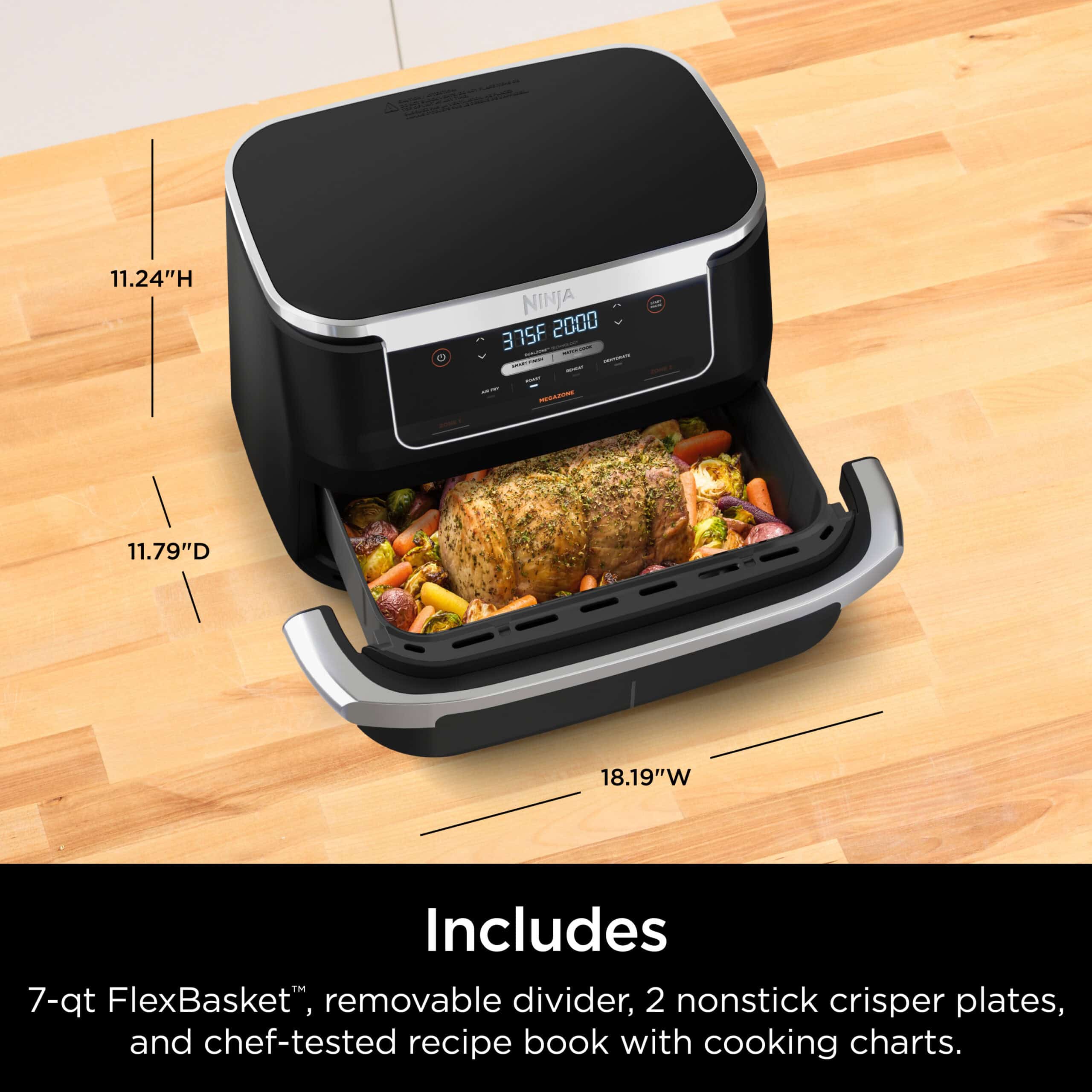 Ninja DZ070 Foodi 4-in-1 DualZone FlexBasket Air Fryer with 7-Qt MegaZone