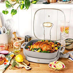 Beautiful 5 in 1 Electric Skillet - Expandable up to 7 Qt with Glass Lid, Porcini Taupe by Drew Barrymore