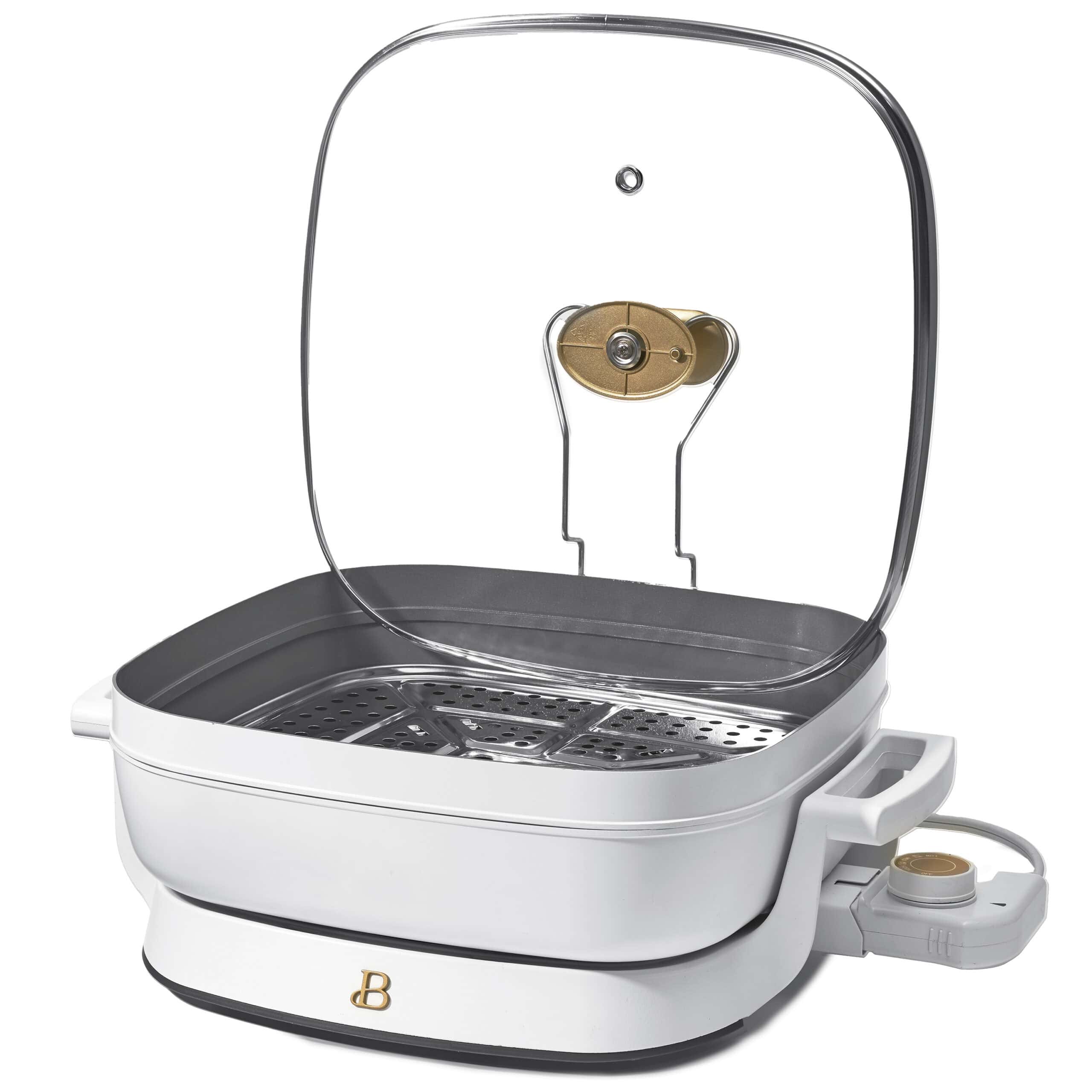 Beautiful 5 in 1 Electric Skillet - Expandable up to 7 Qt with Glass Lid, White Icing by Drew Barrymore