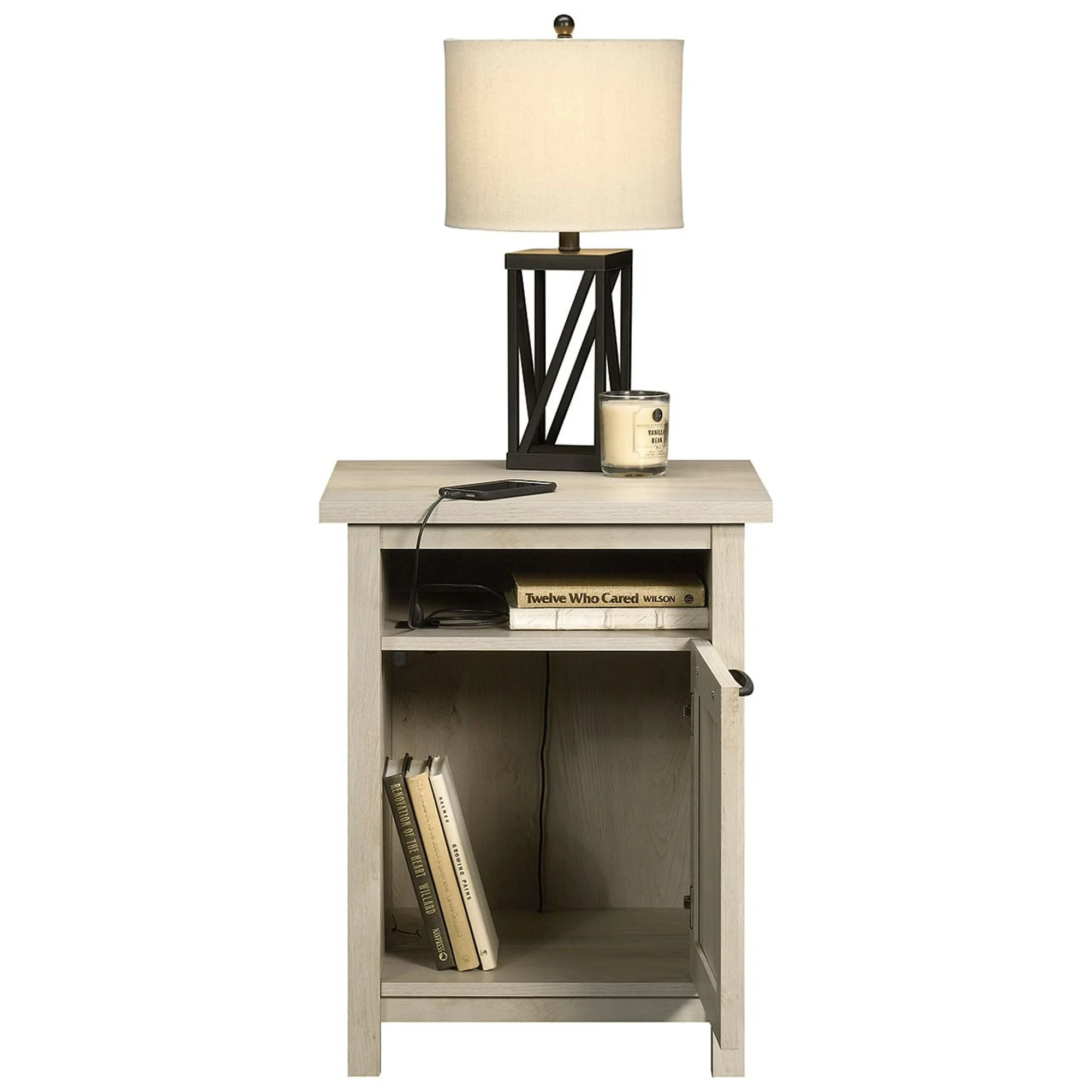 Better Homes & Gardens Modern Farmhouse USB Nightstand, Rustic White Finish