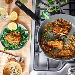Beautiful All-in-One 4 QT Hero Pan with Steam Insert, 3 Pc Set, Black Sesame by Drew Barrymore